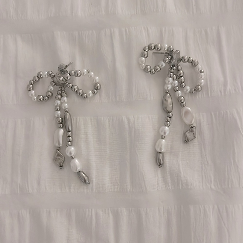 Silver and while bow bead earrings - free people